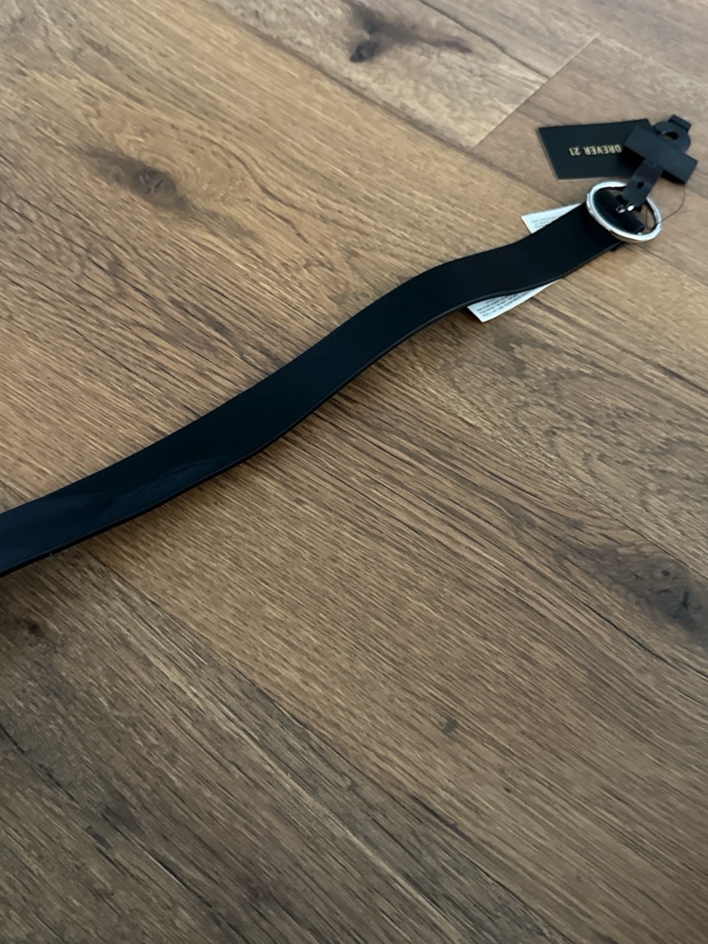 Forever 21 Black Faux Leather Belt with Silver Ring Buckle